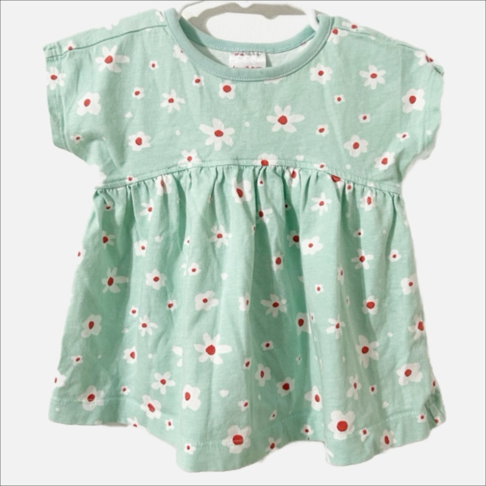 Hanna Andersson Infant Girls Mint Green Floral Dress Short Sleeve, Summer Dress